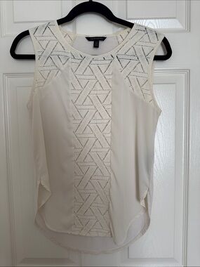 Banana Republic Factory Cream Sleeveless Eyelet-Panel Tank